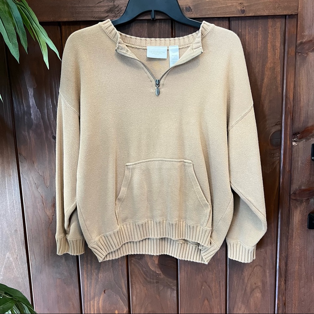 Liz Claiborne Petite Vintage Tan oversized half zip sweater